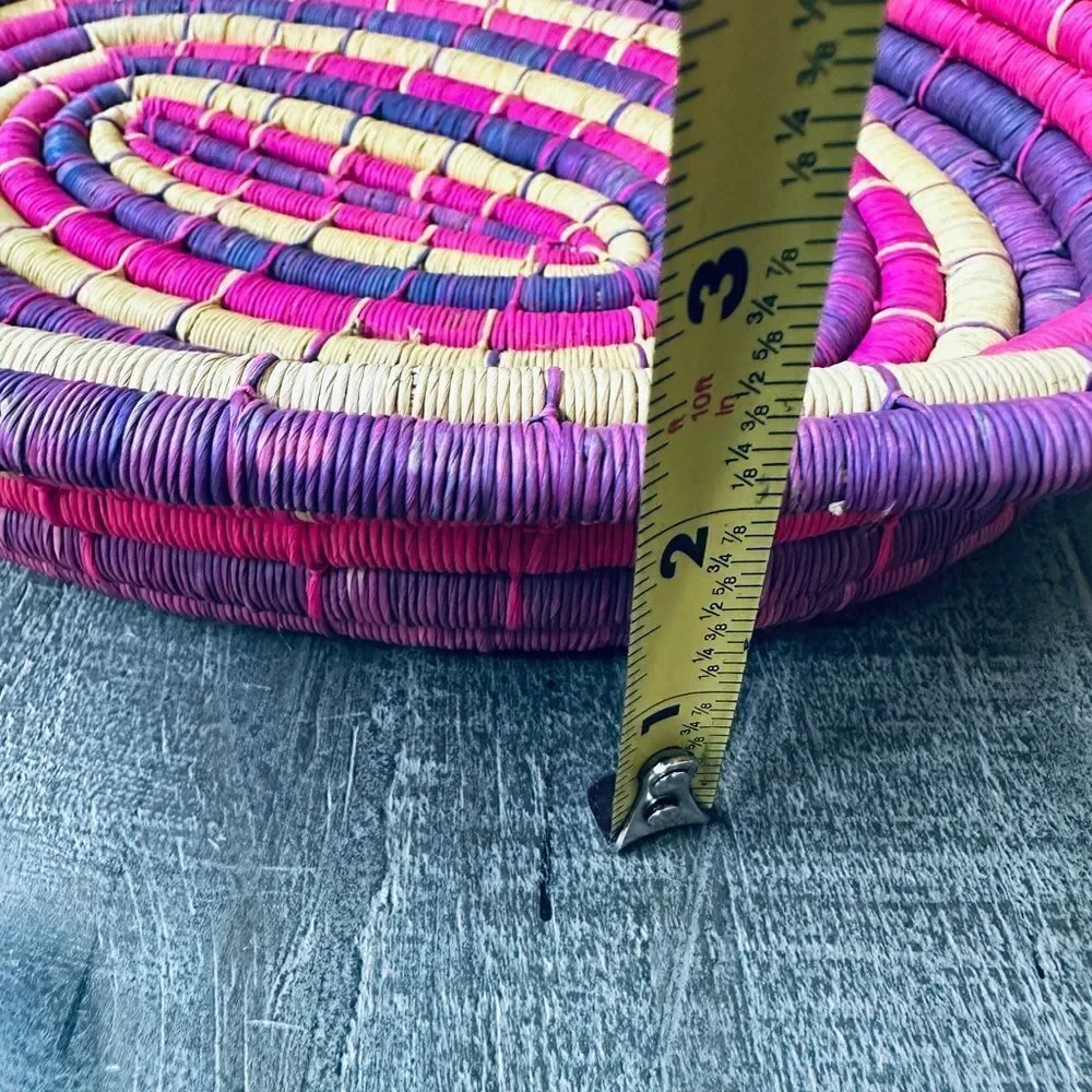 Bohemian Pink Hand Woven Straw Baskets Decor Bundle Lot